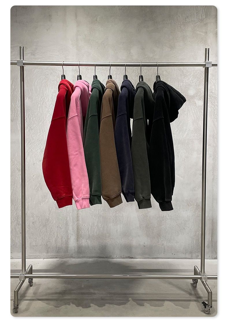 BE Men's Clothing|2025 European And American Retro Washed Vintage Boxy Fit Fleece-Lined Hooded Sweatshirt Double-Zip_voghion.com