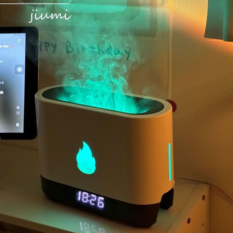 Nordic Minimalist Style Simulated Flame Aromatherapy Humidifier Multifunctional Bluetooth Speaker Bedside Atmosphere_voghion.com
