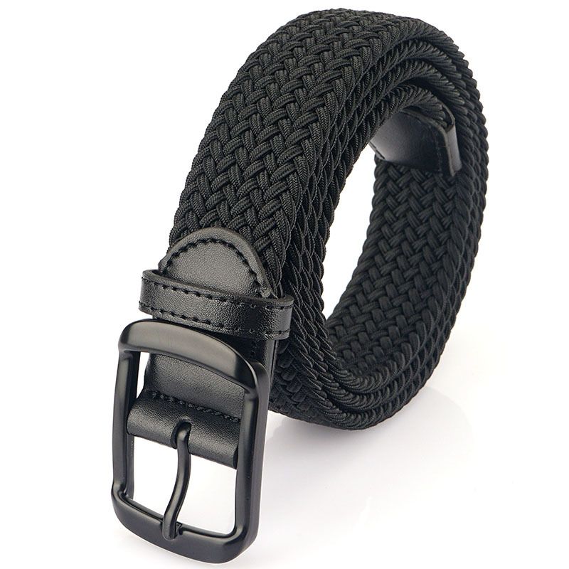Pin Buckle Men's Woven Wide Canvas Braided No Hole Middle-aged And Young Silk Elastic Trouser Belt_voghion.com