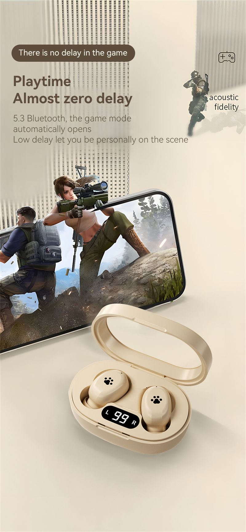 Auricolari Bluetooth wireless B2 Cat's Paw Mini auricolari portatili con display digitale e cancellazione del rumore a lunga durata per smartphone_voghion.com