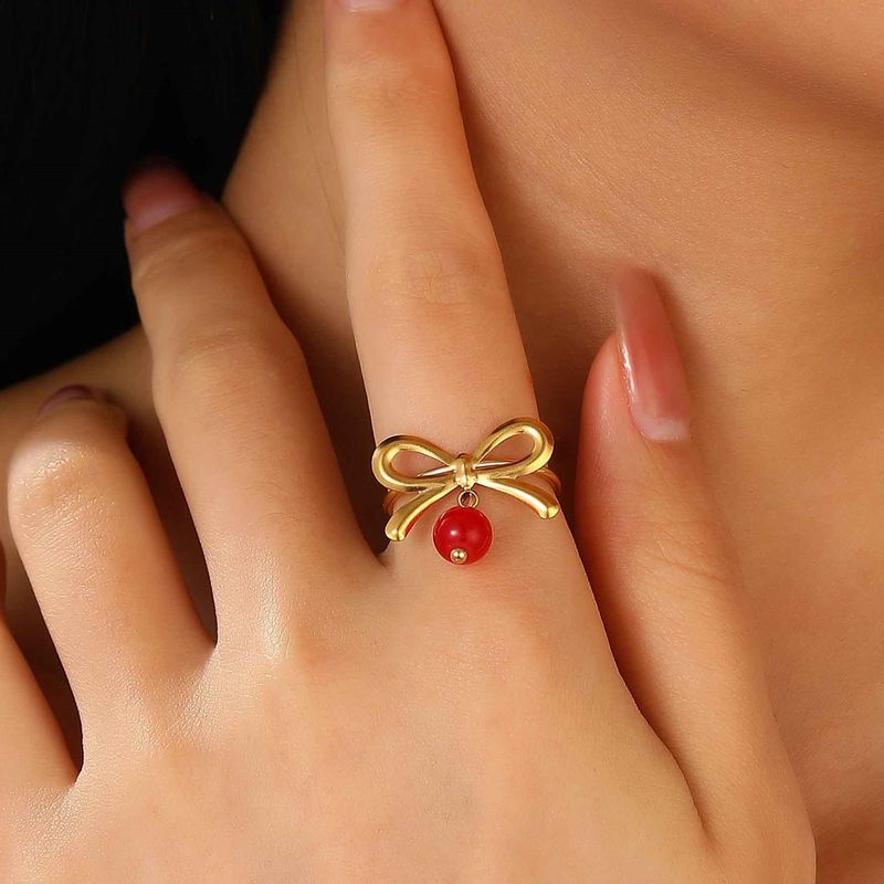 Wholesale Jewelry Princess Sweet Bow Knot 304 Stainless Steel Plating Rings Earrings_voghion.com