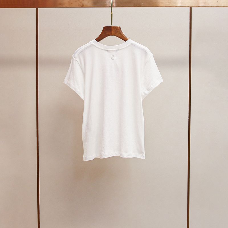 T-shirt à épaules dénudées, décontracté et polyvalent, de style coréen, de marque M, nouvelle collection printemps-été, à la mode, avec lettres imprimées et imprimé_voghion.com