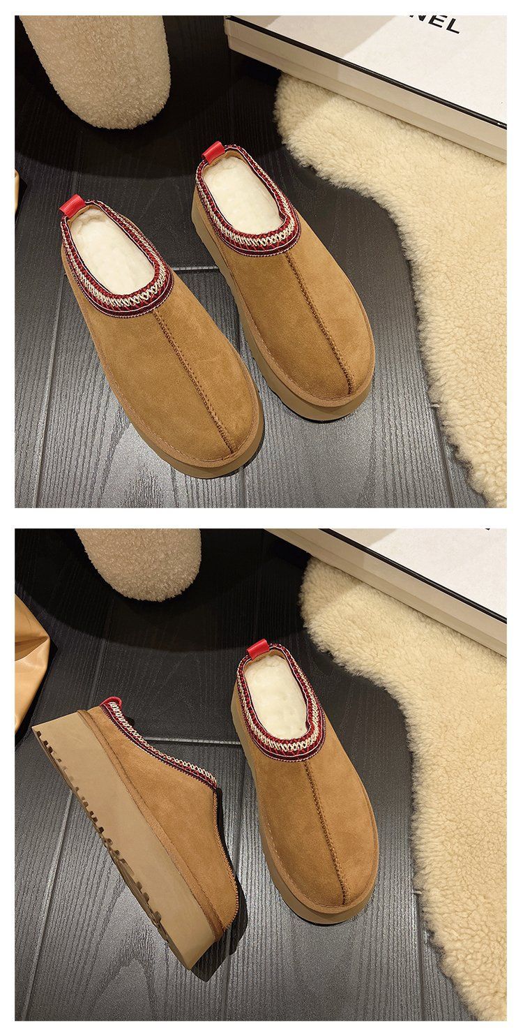 Lazy Slip-on Snow Boots Női Téli Új Szőrme Egyrészes Baotou Papucs Vastagtalpú Mao Mao Pamut Cipők_voghion.com
