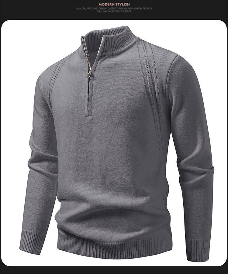 Maglione spesso da uomo con mezza zip – Pullover oversize in maglia con orlo a coste (bianco/grigio/nero, taglie UE dalla M alla 3XL)_voghion.com