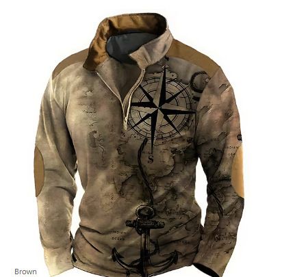 2025 Long Sleeve Ethnic Style 3D Printed Half-Zip Men's Polo Shirt_voghion.com