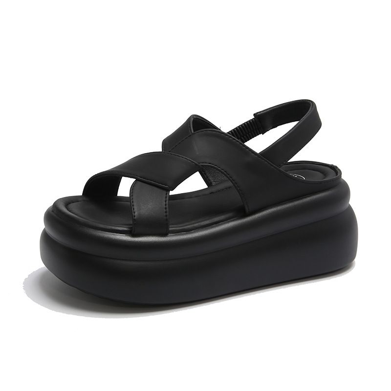 Sandali da spiaggia con punta aperta, semplici, con cinturino incrociato coreano, modello 2025, in rete rossa, con fondo spesso e elastico, fondo morbido_voghion.com