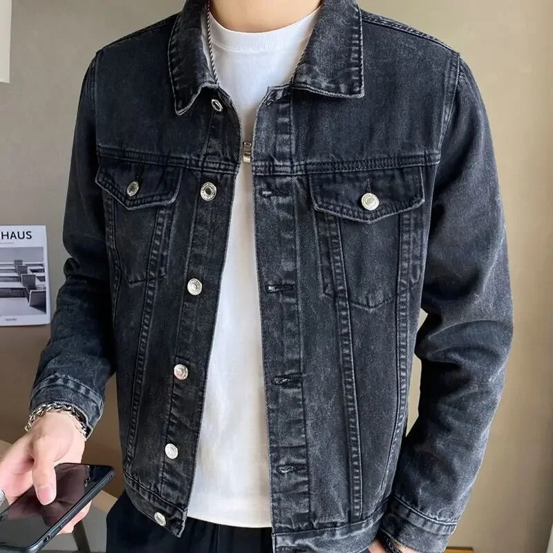 Jeansmantel für Herren Schwarz Herbst Jeansjacken Mann Hochwertige Winter 2023 Low Cost Joker Mode Große Größe Herrenmode Neu im Y2k_voghion.com