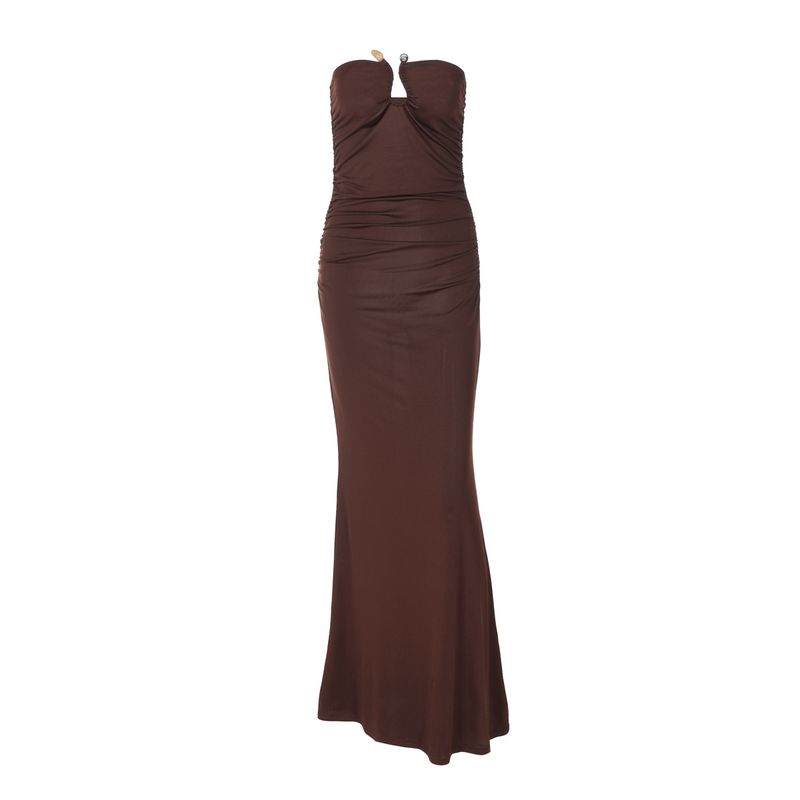 Heiße Selg-Kleidung in Europa und Amerika Herbst und Winter 2024, neues sexy trägerloses Plissee-Hüftkleid mit U-Ausschnitt, Großhandel_voghion.com