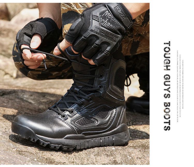 Schwarze Kampfstiefel New Elite Spider Kampfstiefel Low Top Leichte Kampfstiefel Stoßdämpfung High Top Outdoor_voghion.com