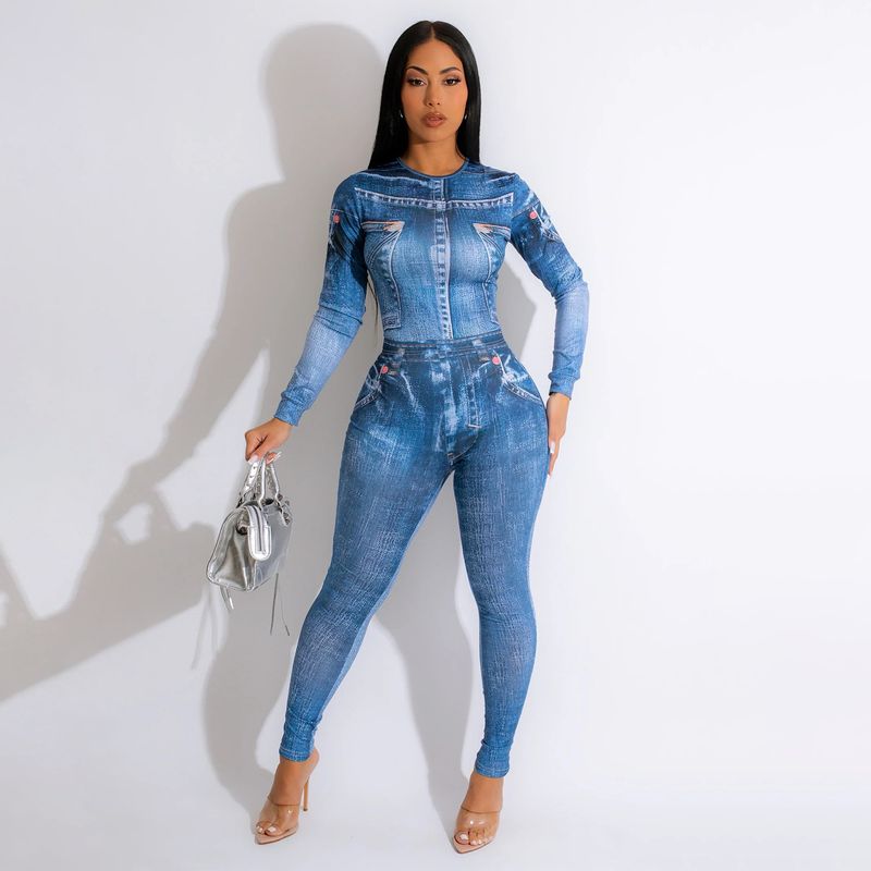 Roupas femininas macacão sexy justo estampado terno de duas peças_voghion.com