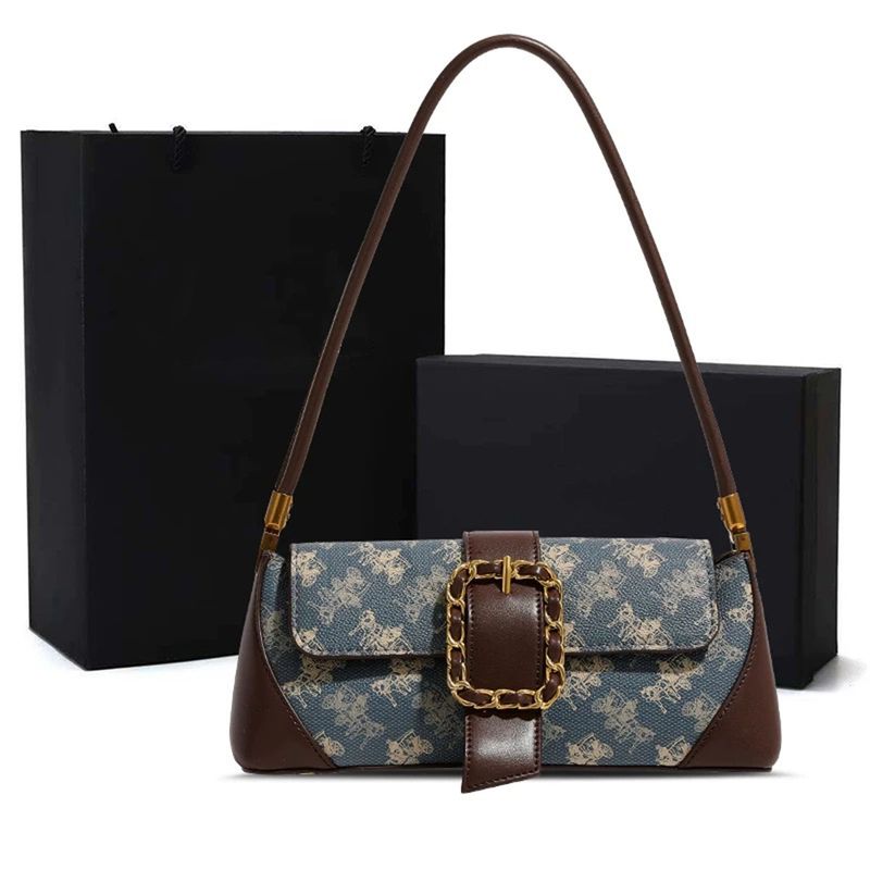 Damentaschen Temperament Modetrend All Match Doppelte Farbnähte Hochwertiges Pferdekutschenmuster Damen Unterarmtasche Handtasche_voghion.com