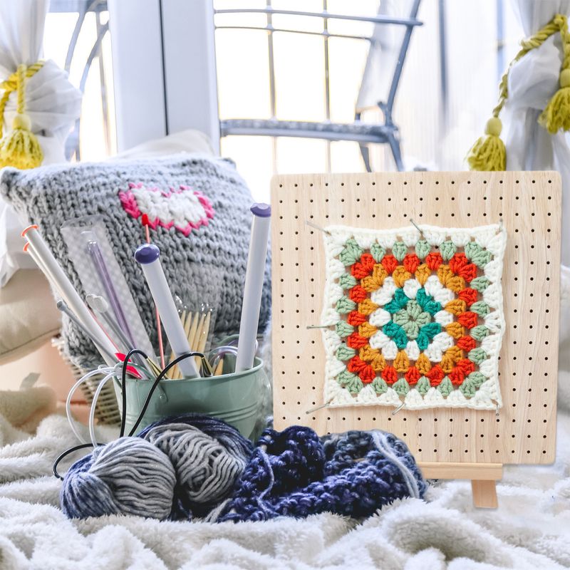 Handmade DIY wool knitting block pad 23.5*23.5 * 2cm square crochet shaper with 20 shaping needles_voghion.com