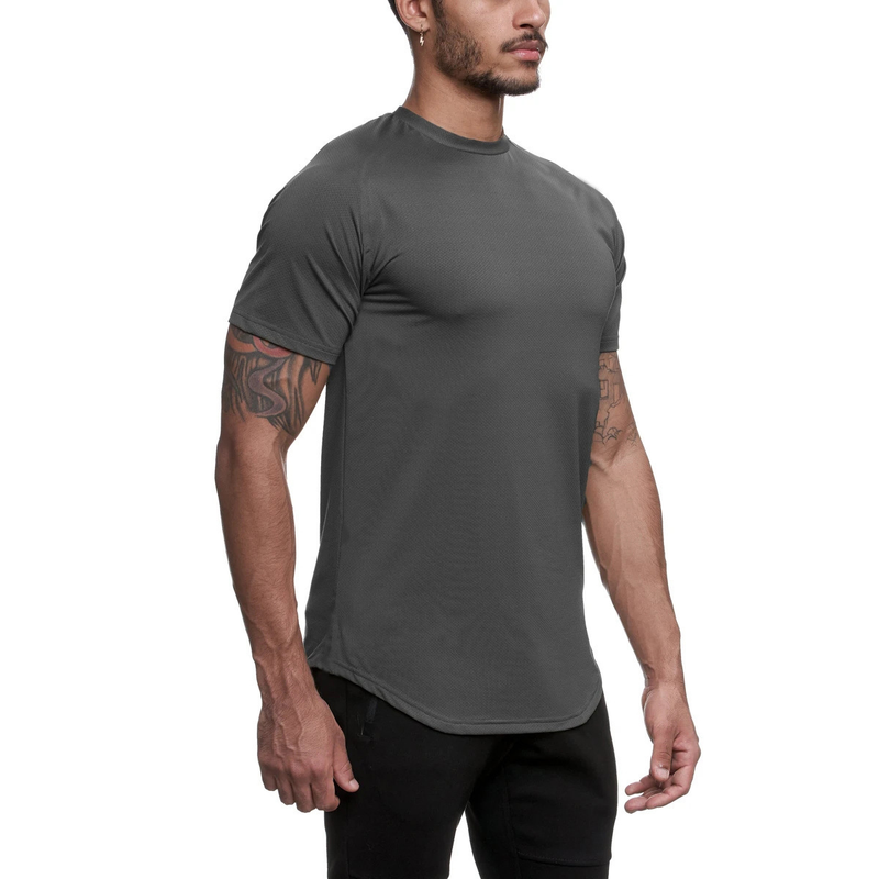 Muscle Brother Round Neck Sports Fitness T-shirt For Men's Breathable Sweatwicking Training Casual Solid Short Sleeves_voghion.com