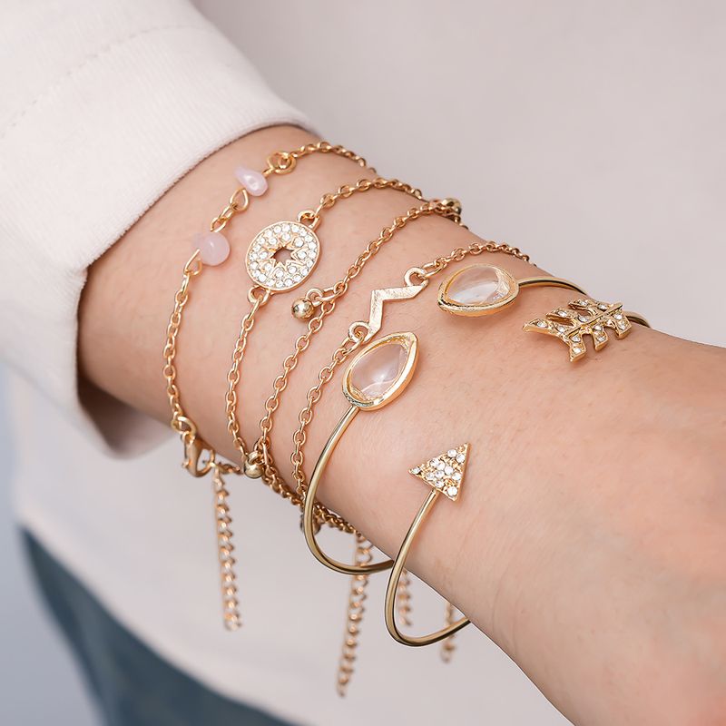 New Style Fashion Gold Dot Dia Pfeil Droplet V-förmiges 6-teiliges Set Handarbeit Offenes Armband_voghion.com