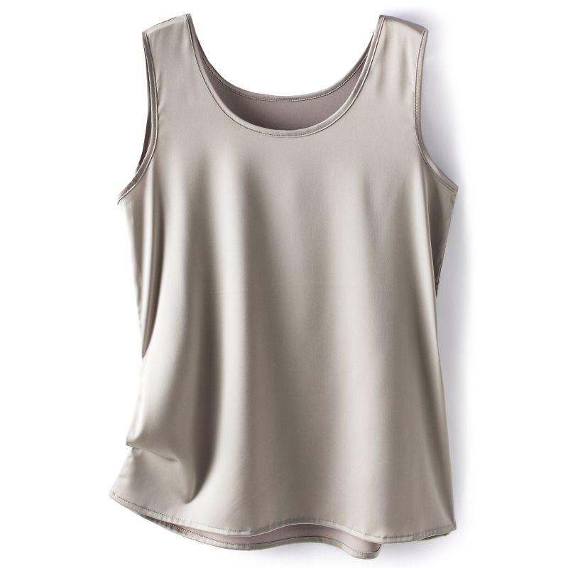 Canotta corta con scollo a U, vestibilità attillata, in raso di seta, da donna, estate 2025, design a nicchia, top interno, spalle larghe_voghion.com