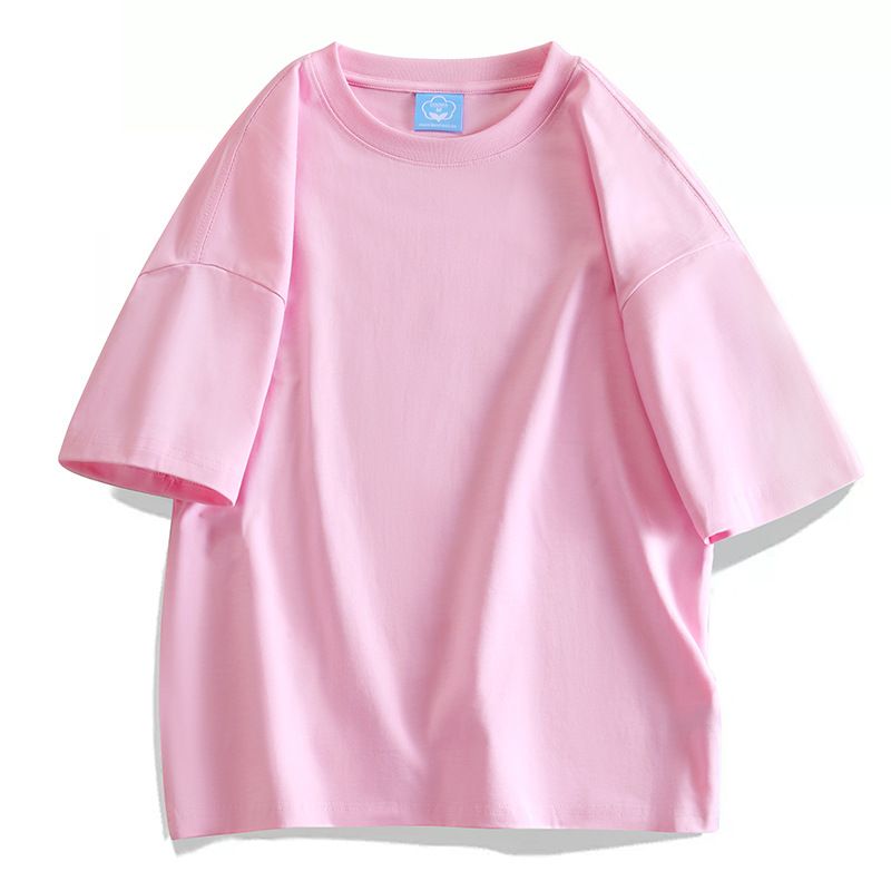 Camiseta curta de algodão 2025d estilo americano solta, cor sólida, unissex, básica, grande, ombro caído, meia manga - 10T1000_voghion.com