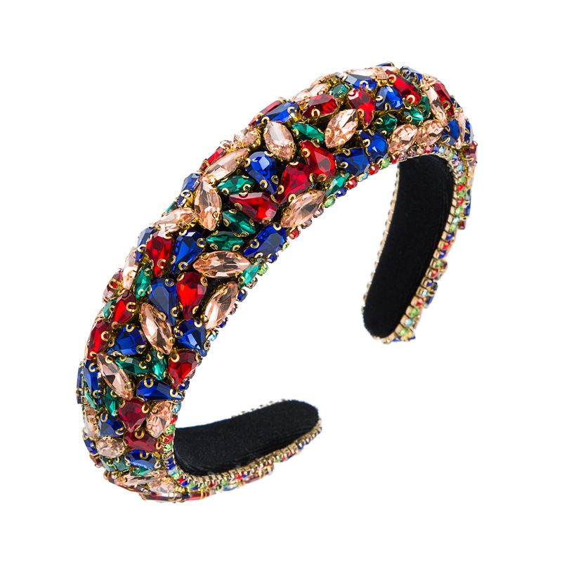 Bandeau PDMCS pour femmes, bandeau européen et américain en strass, bandeau en éponge à large bord fait à la main, accessoire de cheveux baroque_voghion.com