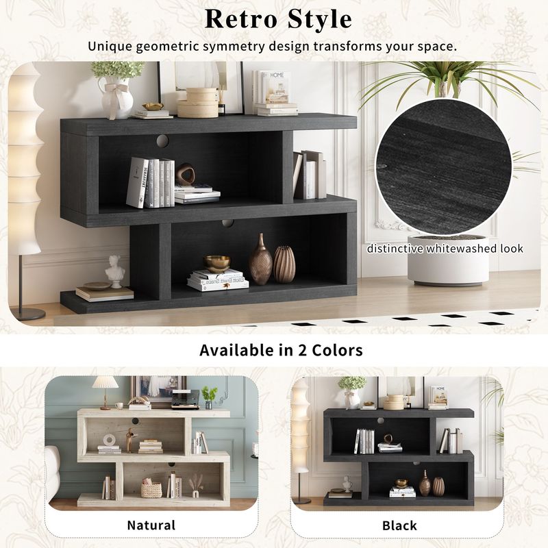 Retro Console Table With Symmetrical 2-Tier Open Shelf For Entryway And Living Room_voghion.com