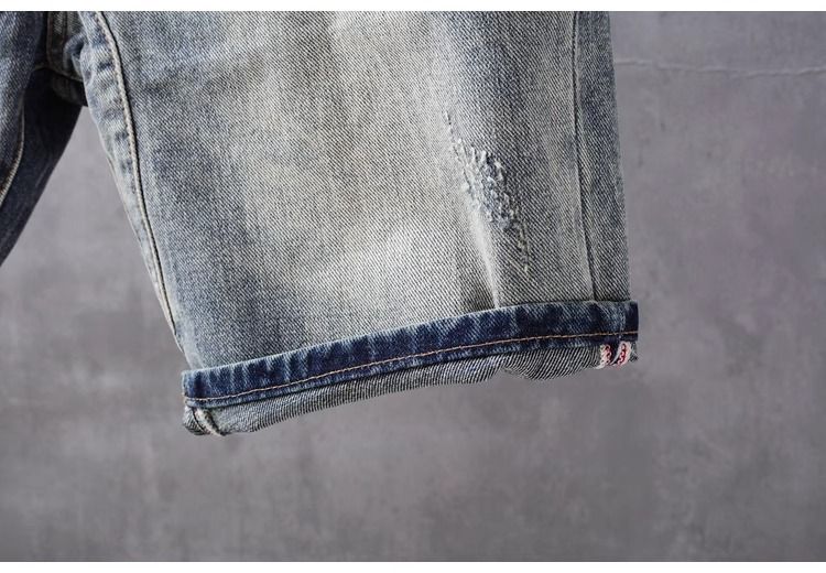 Pantaloncini in denim chiaro lavati da uomo, estivi, sottili, stile coreano, alla moda, vestibilità aderente, versatili, a cinque punte_voghion.com