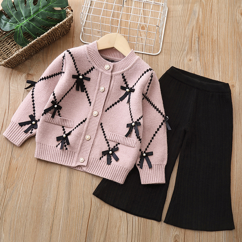 Mädchen-Pullover-Kleid-Set, gestrickt, zweiteilig, Faltenrock, Überzieher für Babys_voghion.com