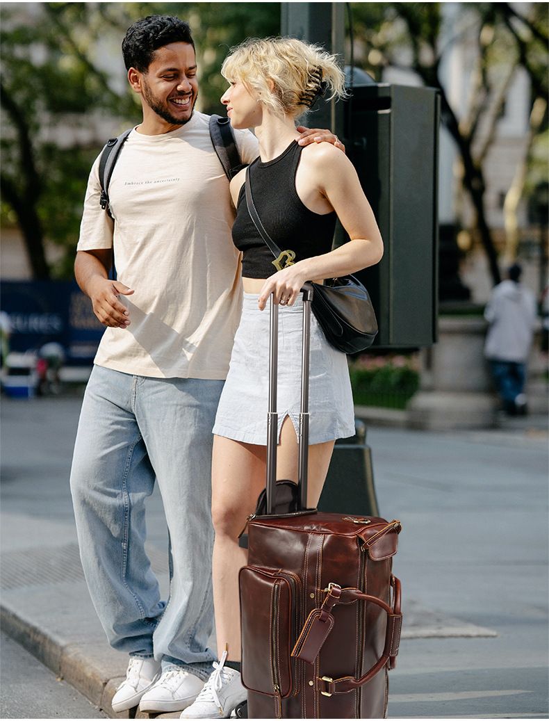 Top Layer Cowhide Large Capacity Duffel With Wheels For Business Trips Pull Rod Bag Leather Vintage Carry-on Bag For Men_voghion.com