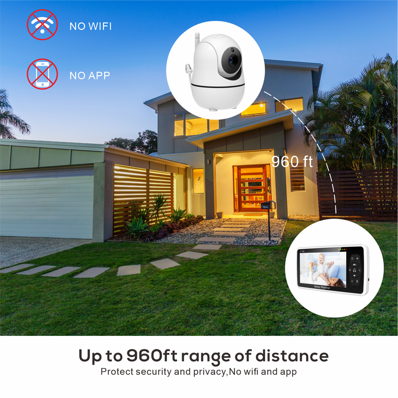 New 5 inch Video Baby Monitor with Camera and Audio, 4X Zoom, 22Hrs Battery, 1000ft Range 2-Way Audio Temperature Sensor Lullaby_voghion.com