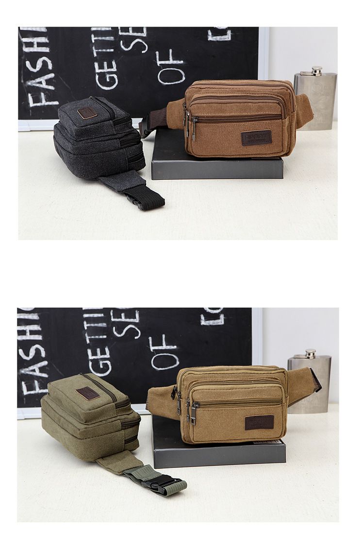 New Canvas Casual Fanny Pack Men's Construction Site Work Multi-functional Chest Strap Bag Wear-resistant Large Capacity_voghion.com