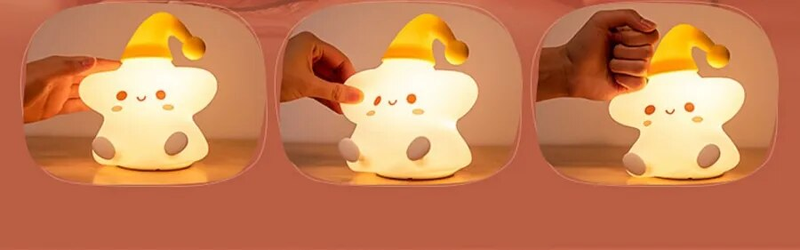 Lampada da notte a stella colorata in silicone con sensore tattile USB ricaricabile Decorazione della stanza Lampada da notte a LED Lampada da comodino per camera da letto Regalo per bambini_voghion.com