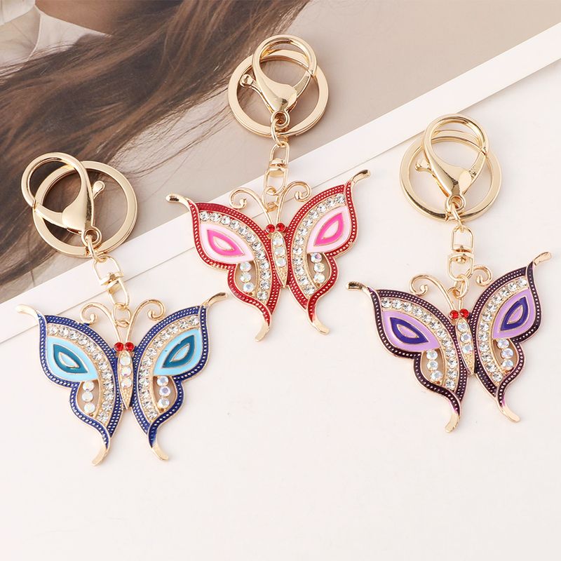 Colorful Butterfly Car Keychain Metal Cute Women's Bag Pendant Key Ring Insect Rhinestone Accessory_voghion.com