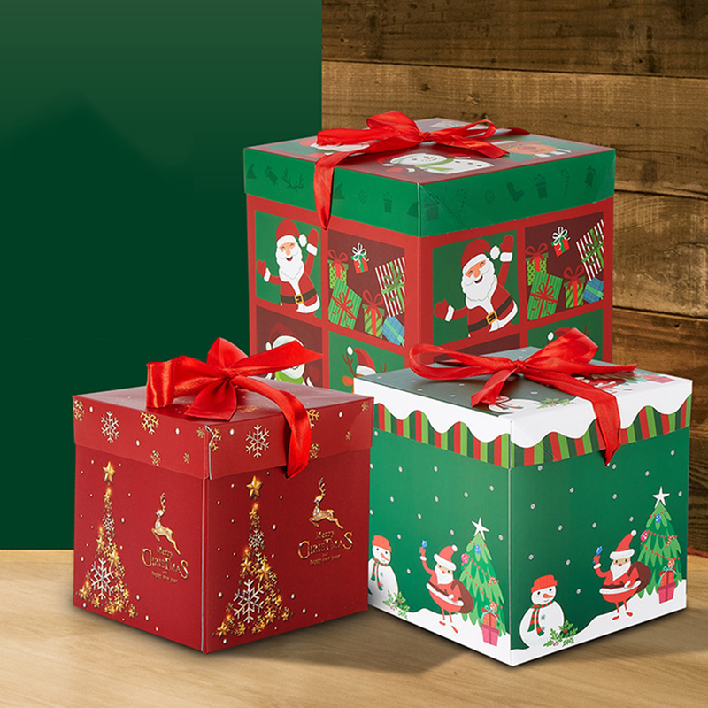 Goodfortune 3 peças caixa de natal dobrável cor brilhante estilo natal boneco de neve padrões gravata borboleta feliz natal caixa de presente para festival_voghion.com