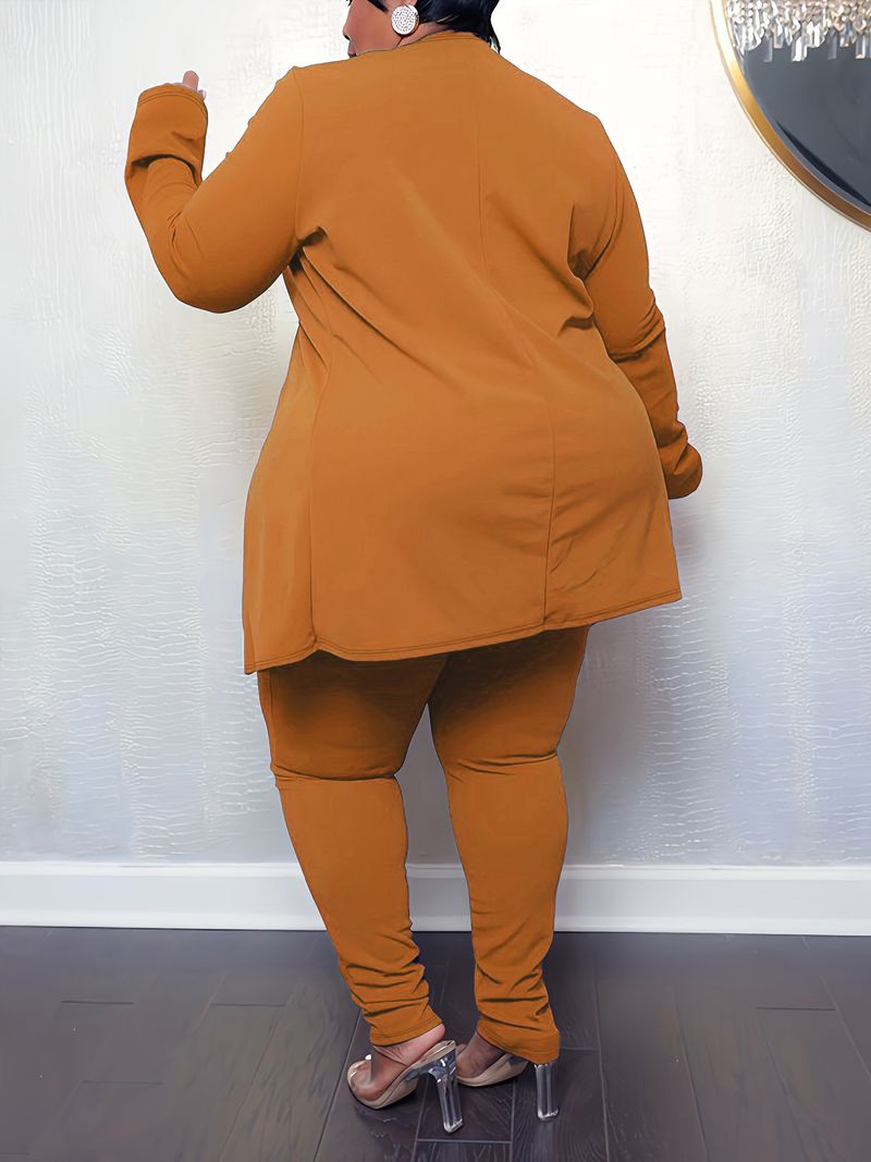 Plus Size Zweiteilige Outfits Damen Passender Anzug Solid Top Leggings Hosen Sets Bürodame Einarmiger Casual Herbst Winter Anzug Europäischer Stil_voghion.com