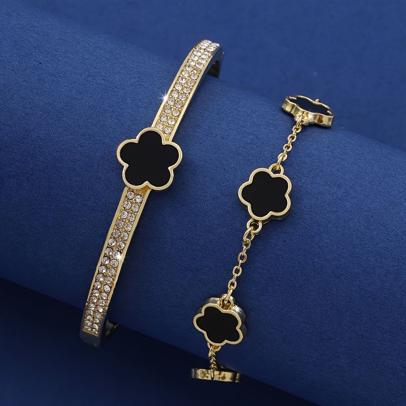 Bijoux pour femmes, bracelet à cinq pétales serti de diamants, ensemble de deux pièces, bracelet trèfle à cinq feuilles porte-bonheur haut de gamme_voghion.com
