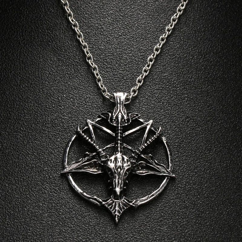 Collana con ciondolo a forma di pentagramma, con teschio e testa di capra, unisex, in metallo, con stella vintage, per fortuna, satanismo e occultismo._voghion.com