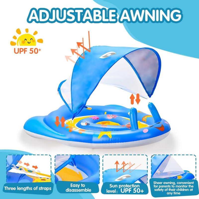 Bouée gonflable pour bébé avec parasol, pour piscine, pour s'allonger_voghion.com