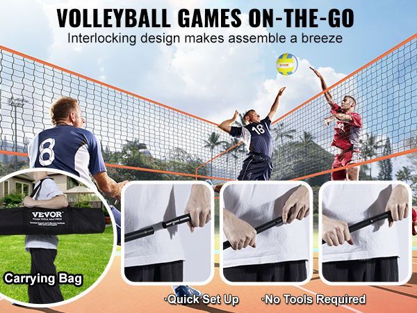 VEVOR 4-Way Volleyball Net, Adjustable Height Badminton Net Set For Backyard Beach Lawn, Outdoor Portable Volleyball Net With Carrying Bag, 4 Square Quick Assemble Game Set For Kids And Adults_voghion.com