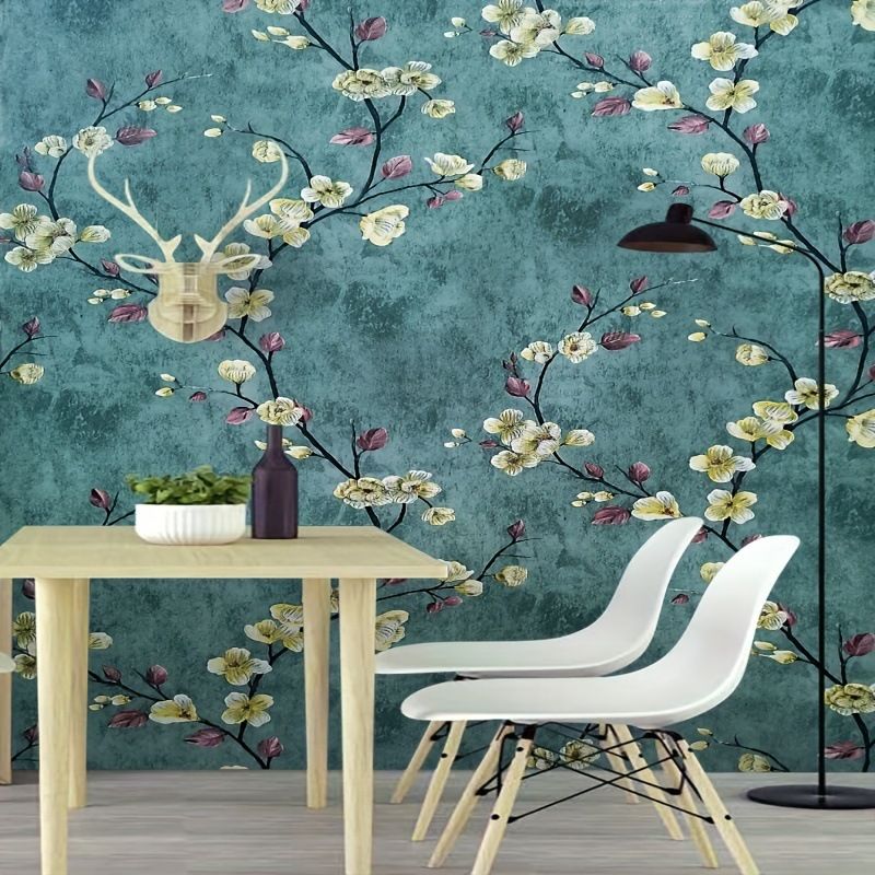 3D-gedruckte smaragdgrüne Blumentapete, feuchtigkeitsbeständiges, selbstklebendes PVC-Papier für den TV-Hintergrund im Schlafzimmer, Wohnzimmer_voghion.com