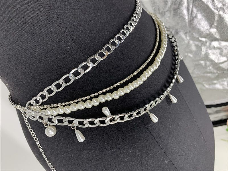 Club style publicity pearl chain mix and match multi-layer waist chain_voghion.com