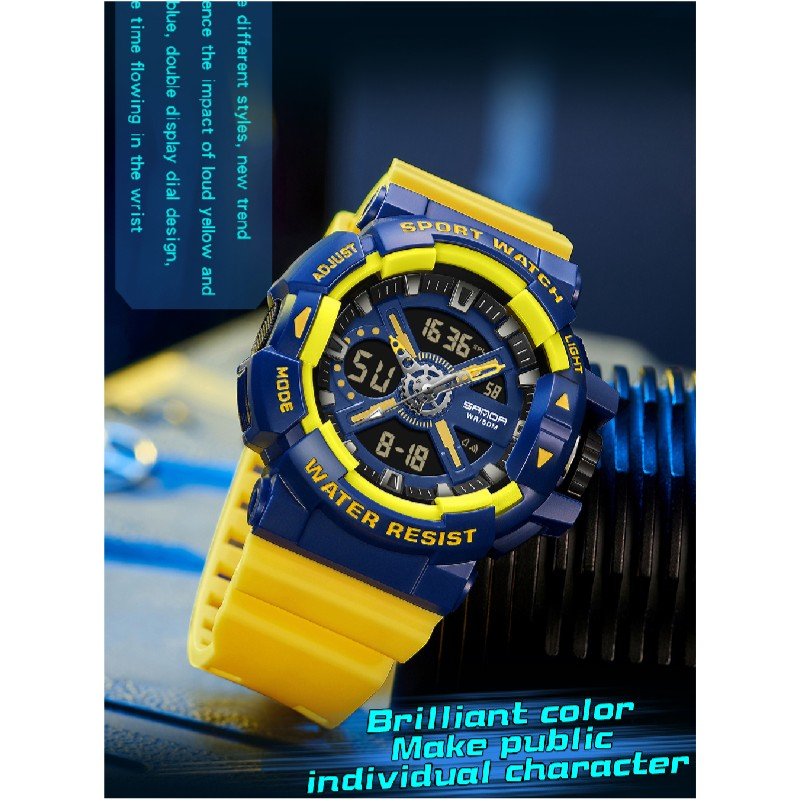 SANDA New Men's Watch Dual Screen Sport 50M Waterproof Digital Watch Quartz Watch Clock Relogio Masculino_voghion.com