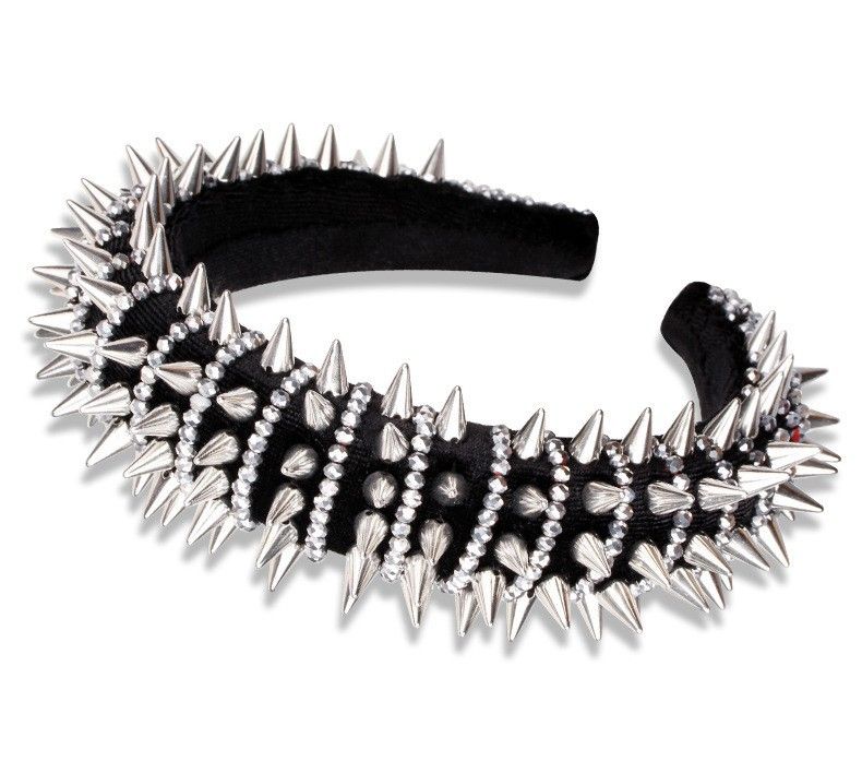 Accessori per cerchi per capelli in spugna spessa cuciti con rivetti di cristallo personalizzati in stile punk per l'industria pesante_voghion.com