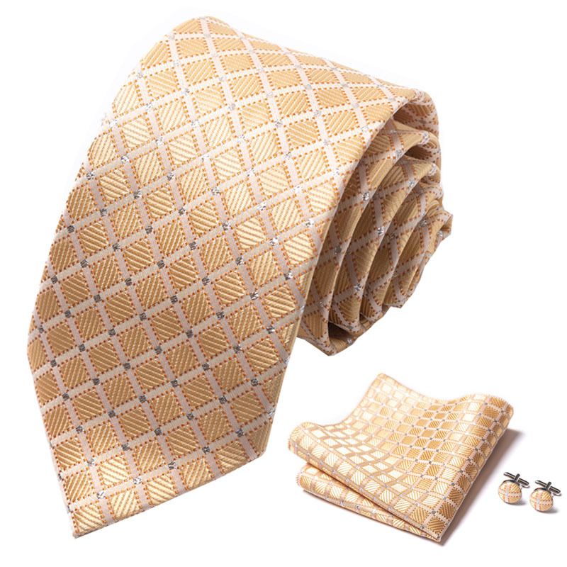 Corbata de seda de poliéster de alta calidad unisex para hombre, corbata formal de color sólido, bolsillo, toalla, gemelos, juego de jacquard_voghion.com