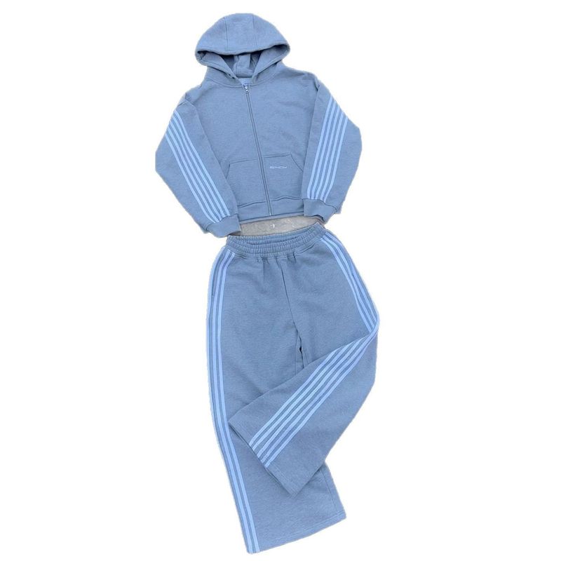 Hip-hop Trendy Brand HCW Striped Embroidered Zipper Hooded Sweater Sweatpants Two-piece Casual Suit_voghion.com