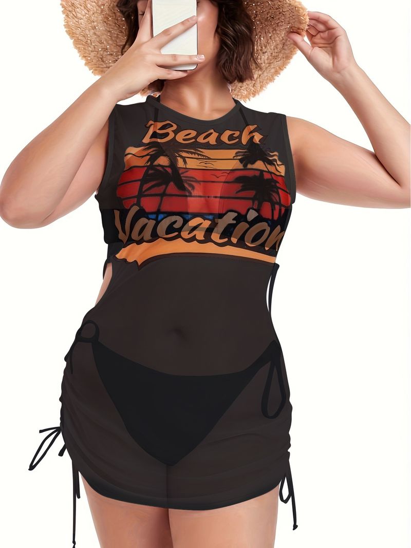 New Plus Size Swimsuit Bikini For Women Long Sunblock Veil Three-piece Swimsuit_voghion.com
