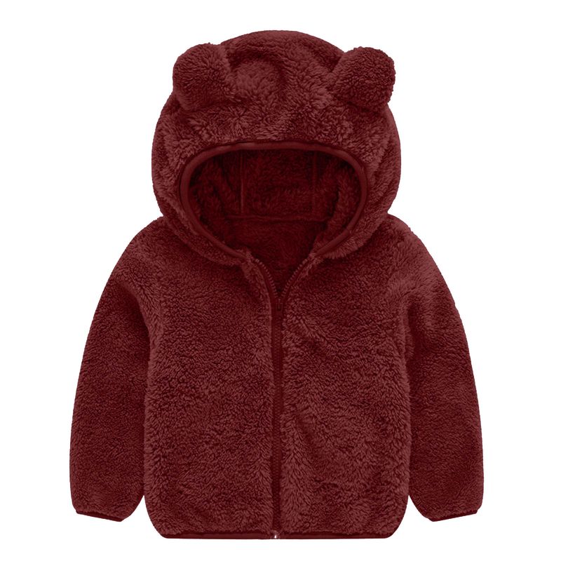 Abrigo con orejas de oso para bebés y niños pequeños, chaqueta con capucha de color liso, suéter de lana para niños_voghion.com