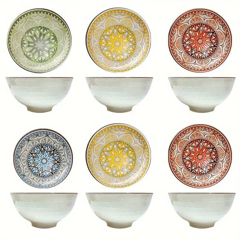 Bohemian Floral Ceramic Rice Bowls – Hand-Painted Underglaze Tableware Set (Microwave Safe, Gift-Ready For Holidays & Corporate Events)_voghion.com