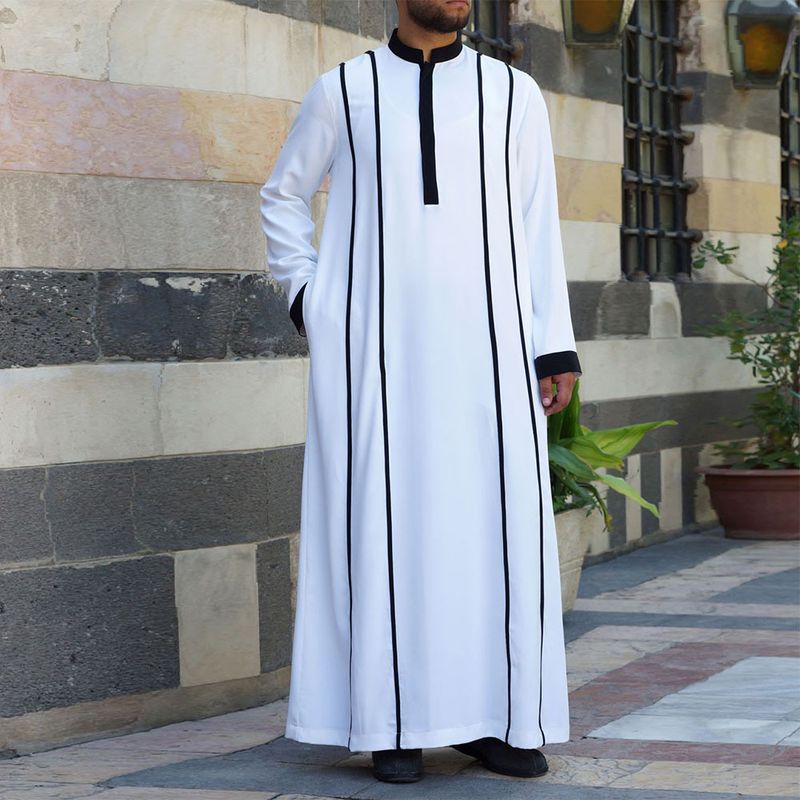 Muslim Men's New Ethnic Style Long Sleeved Stitching Robe Loose Formal Robe_voghion.com
