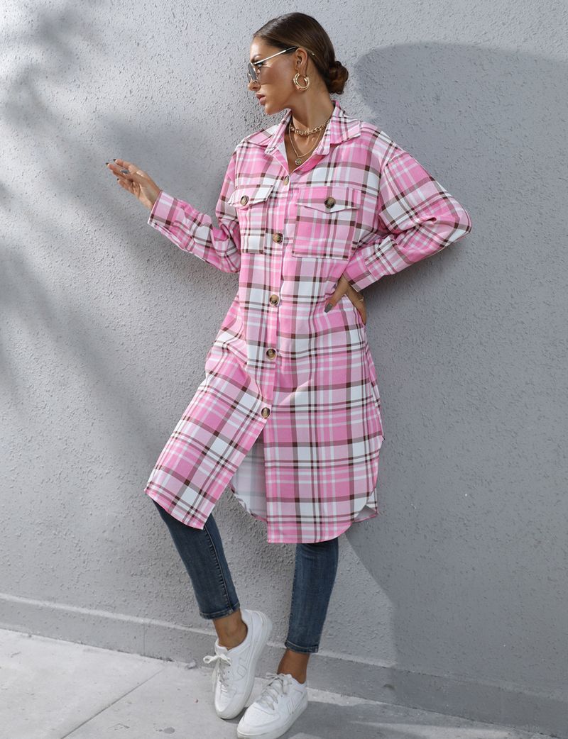 Dames herfst- en winter geruit enkelrijs lang windjack_voghion.com