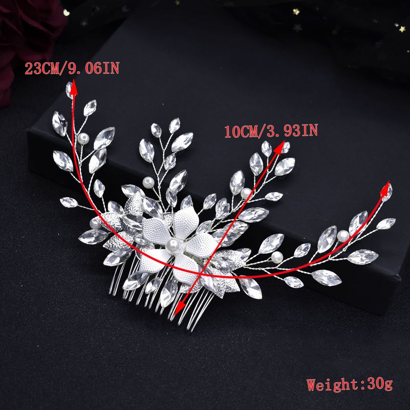 Elegante pettine per capelli da sposa fatto a mano con foglie e fiori di cristallo - Accessorio per capelli da sposa fatto a mano per donna, argento e oro_voghion.com