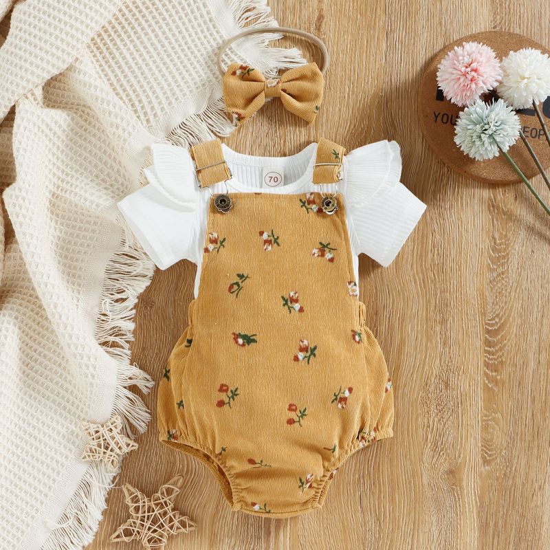Vêtements d'été pour enfants, nourrissons et jeunes enfants, à rayures, manches courtes, lanterne florale, épaule en velours_voghion.com