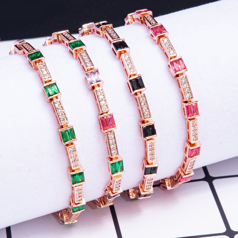 Women's Jewelry Geometric Square Gold Plated Copper Bracelet With AAA Multicolor Zirconia, Fashion Statement Piece For Daily Wear & Gifting_voghion.com