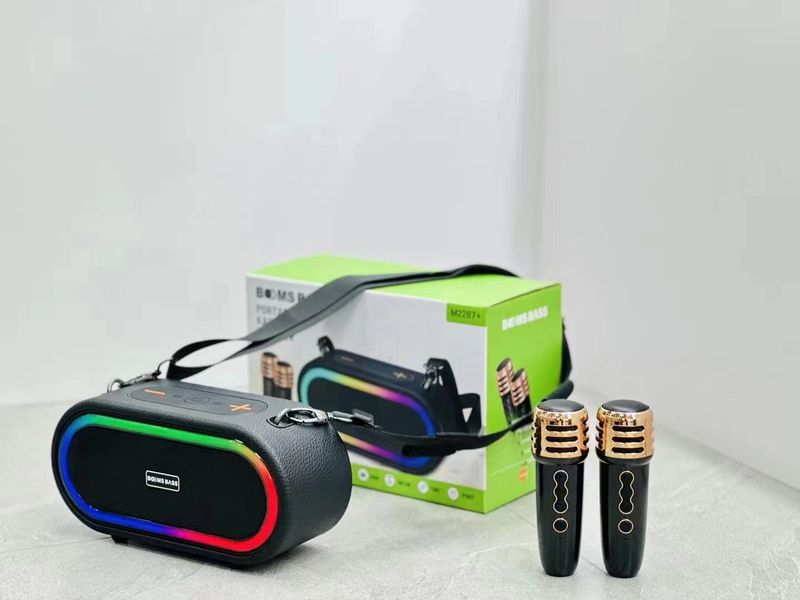 Neu M2207 + Wireless K Song Dual Mikrofon Bequem Schulter Gurt Bass Kanone Bluetooth Lautsprecher_voghion.com